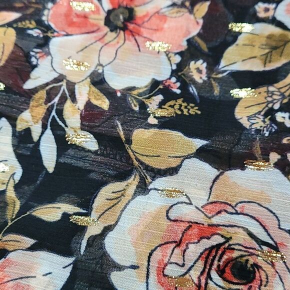 Black floral smocked‎ Neck long sleeve Blouse - Picture 10 of 10